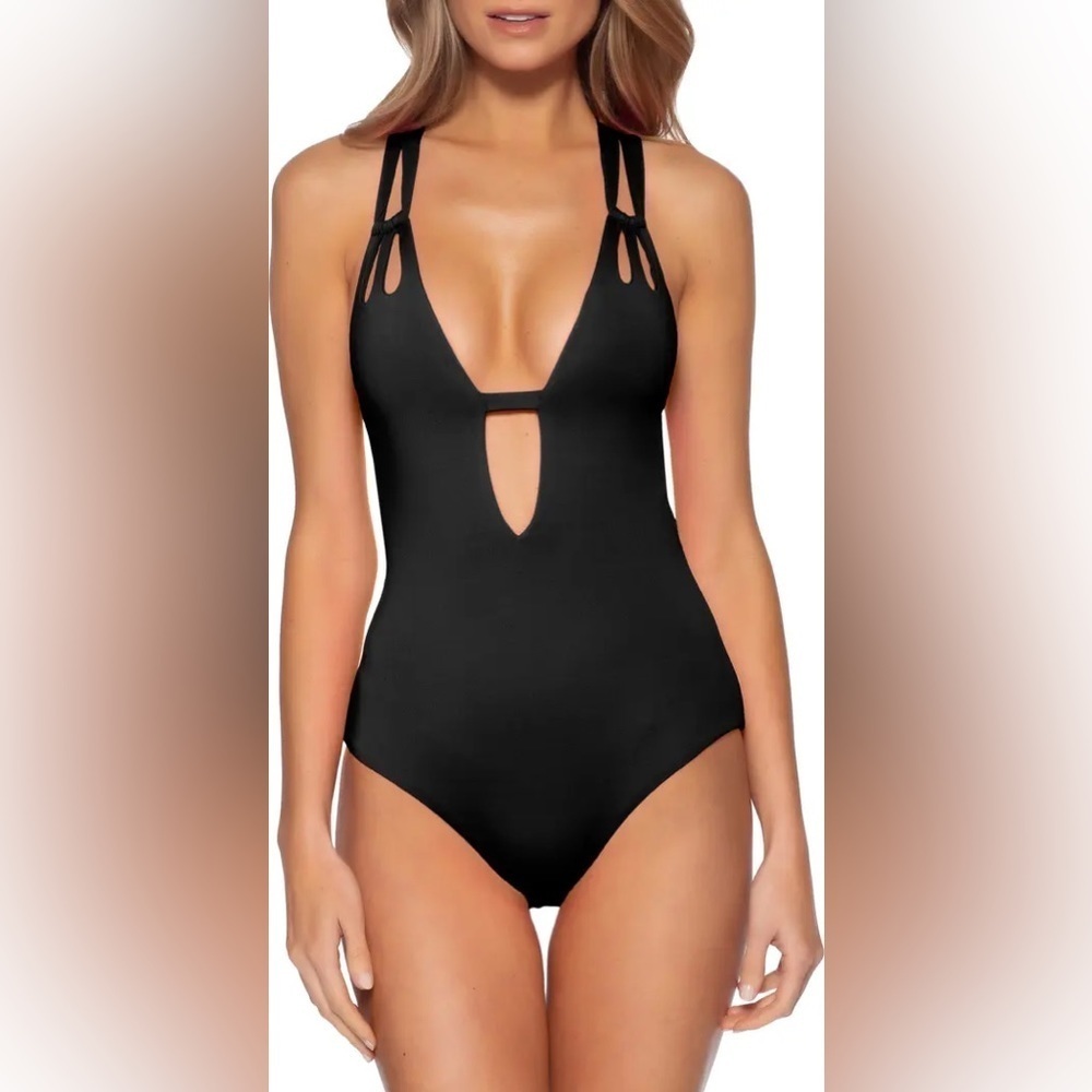 Becca Plunge One-Piece Swimsuit Black Slimming